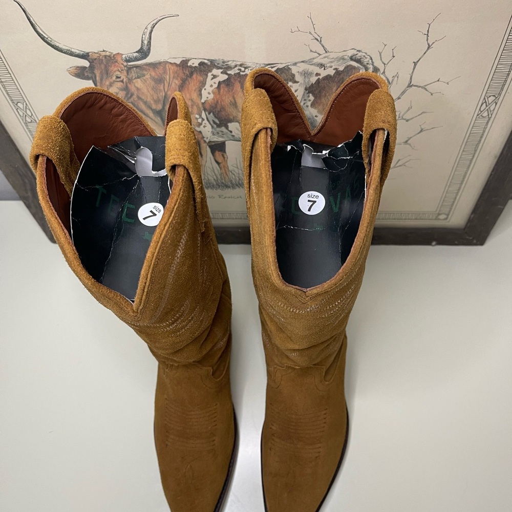 Tecovas Suede Western Heeled Boots in Tan - Picture 4 of 7